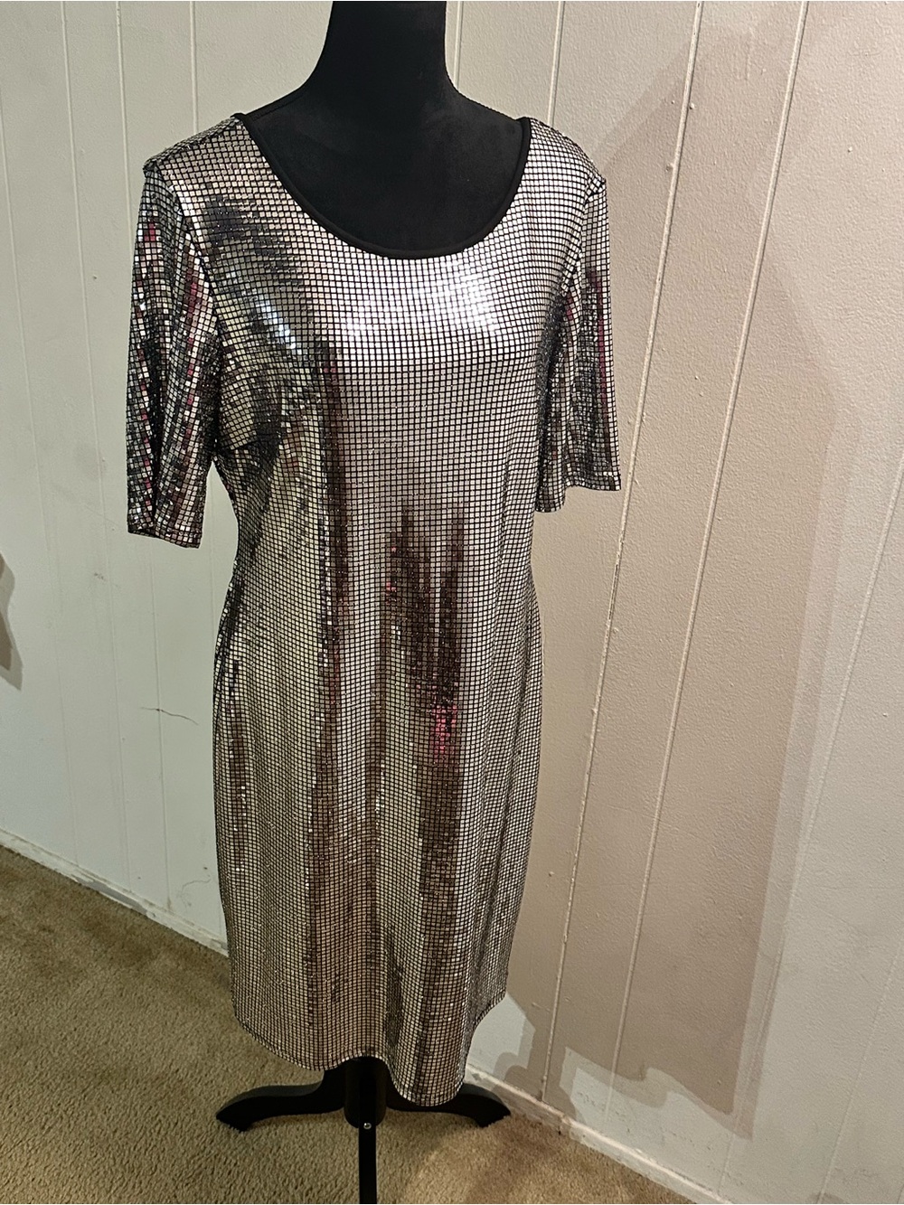Silver Sequin Shift Dress - Sleek Metallic Party Dress